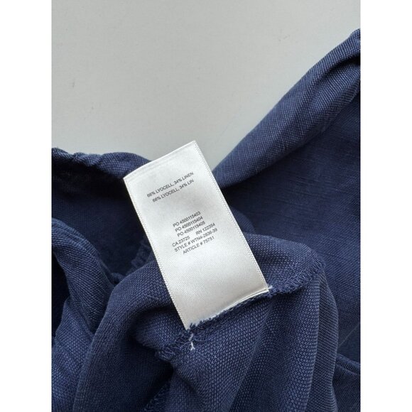 Aritzia WILFRED Venus Navy Blue Linen Blend Front Tie Blouse Top, Size XS - Picture 10 of 11